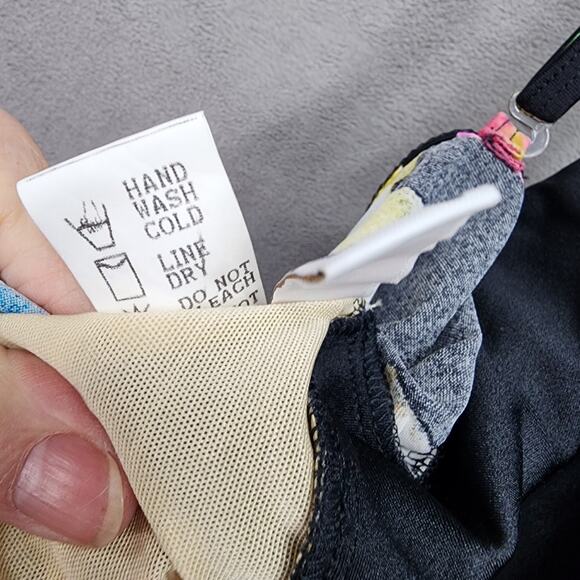 NWT Sun Streak Newport News One Piece Swimsuit 16 Black Floral Wrap Top High - Picture 7 of 10